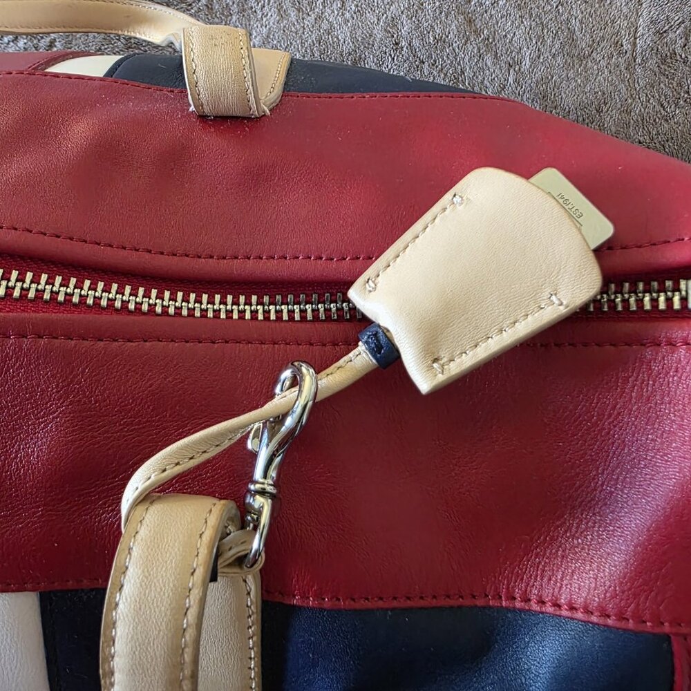 Coach Legacy Boston Weekender 23481 XL Leather Duffel Red White Blue AUTHENTIC - Picture 9 of 16